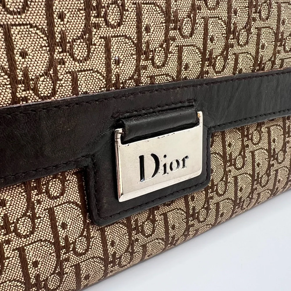 Authentic Christian DIOR Canvas x Leather Monogram Folding Long Wallet